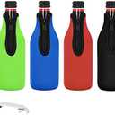 4 Pack Beer Bottle Cooler Sleeves Keep Drink Cold Zip-up Extra Thick Neoprene Insulated Sleeve Cover with Bottle Opener（4 Pack, Multi)
