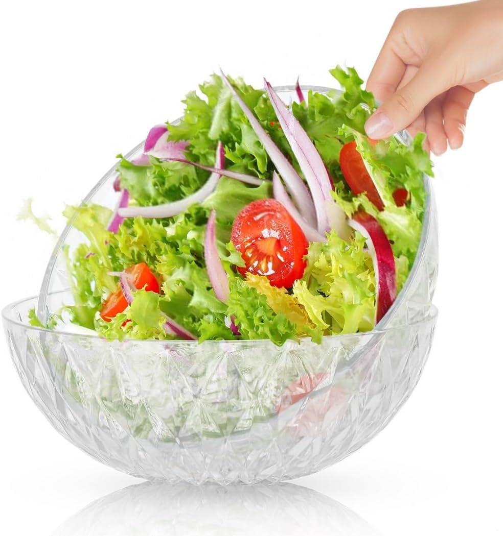 2 Transparent 1600Ml Salad Bowls, Stackable Pc Serving Bowls with Decorative Pattern for Pasta, Veggies, and Centerpieces