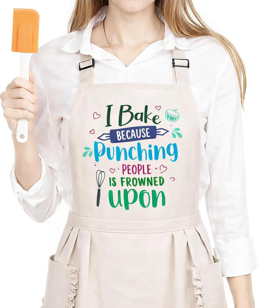 Funny Cooking Aprons for Women Cute Baking Aprons with Pockets Adjustable Bib Apron Kitchen Gifts for Mom Wife