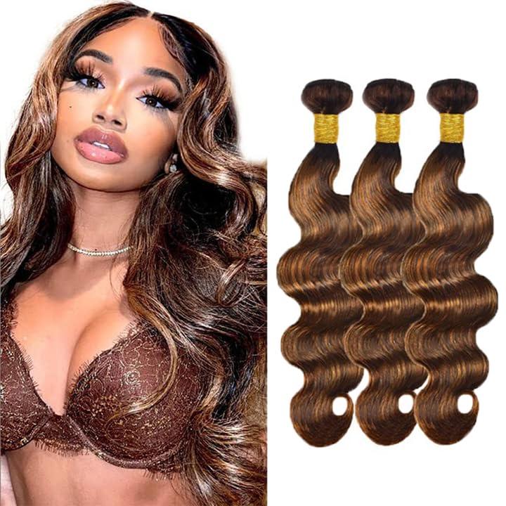 Highlight Brown Bundles Human Hair P430 Body Wave 3 Bundles 20 22 24 Inch Unprocessed Virgin Remy #4 Brown Body Wave Bundle Human Hair Extensions