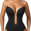 Women Shapewear Backless Body Bra Shaper Womens Plus Size Plunge Invishaper Low Back Thong Bodysuits Open Crotch Daily Use (Size XX-Large, Black)