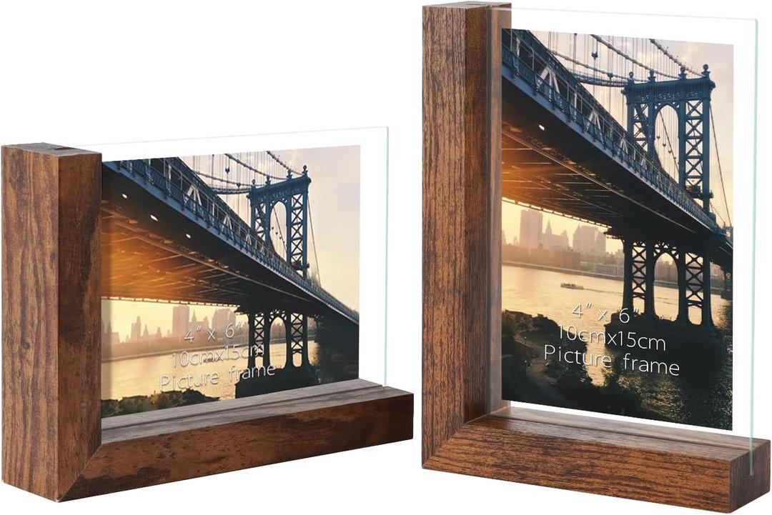 Lavezee 4x6 Picture Frames Set of 2, Rustic L Shaped Double Sided Frames Made to Display 4 by 6 inch Horizontal Vertical Photos for Desktop or Tabletop, Floating Shelves for Wedding Birthday Thanksgiving Mother's Day