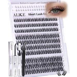 Flaunt Lash Clusters Kit Natural Wispy Lash Extension Kit Short 10mm-12mm-14mm Cluster Eyelash Extension Kit Individual Lashes Kit with Bottom Lashes Bond and Seal by ALICE