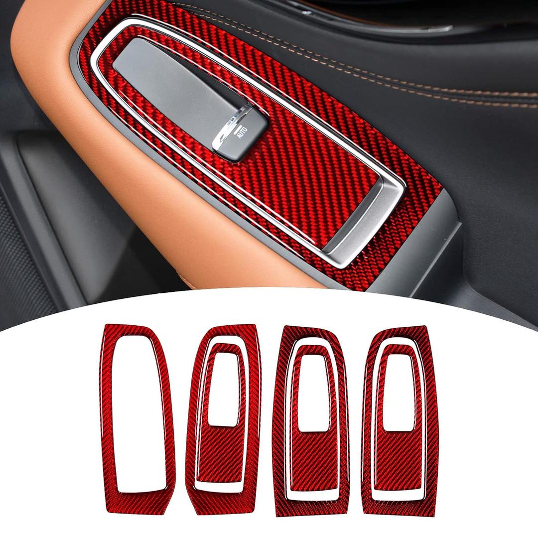 Bilisin Compatible with Car Window Lift Switch Button Control Sticker Carbon Fiber Panel Trim Cover Interior Accessories for Subaru Outback 2021 2022 2023 (7Pcs Red)