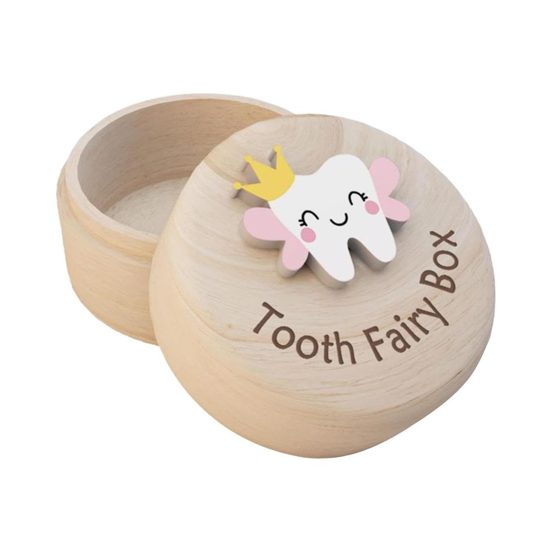Tooth Fairy Box, Cute Carved Wooden Box, Tooth Box Keepsake Holder Dropped Tooths Keepsake Storage Box with 3D Carved Tooths Gift for Lost Teeth Kids Boy Girl Shower Birthday (COLOR:Natural)