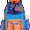 Swim Bag for Kids Drawstring Backpack for Boys Lightweight Mesh Beach Backpack Swimming Pool Sports Gym String Bag Blue