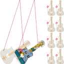 Toyvian Wooden Guitar Kids Craft: 10pcs Unfinished Mini Ukulele Toys with Hole Ropes, Electric Guitar Shaped Hanging Ornaments Musical Instrument Set for Children Ages 3-5 DIY Painting and Display