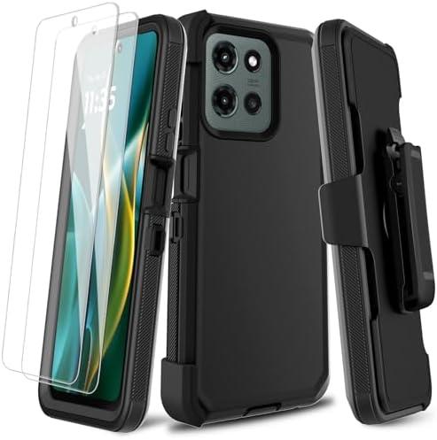 lovpec for Motorola Moto G 5G 2025 Case with 2 Pack Screen Protector, Belt Clip Holster Kickstand Full-Body Heavy Duty Protection Military Grade Shockproof Cell Phone Cover (Black)