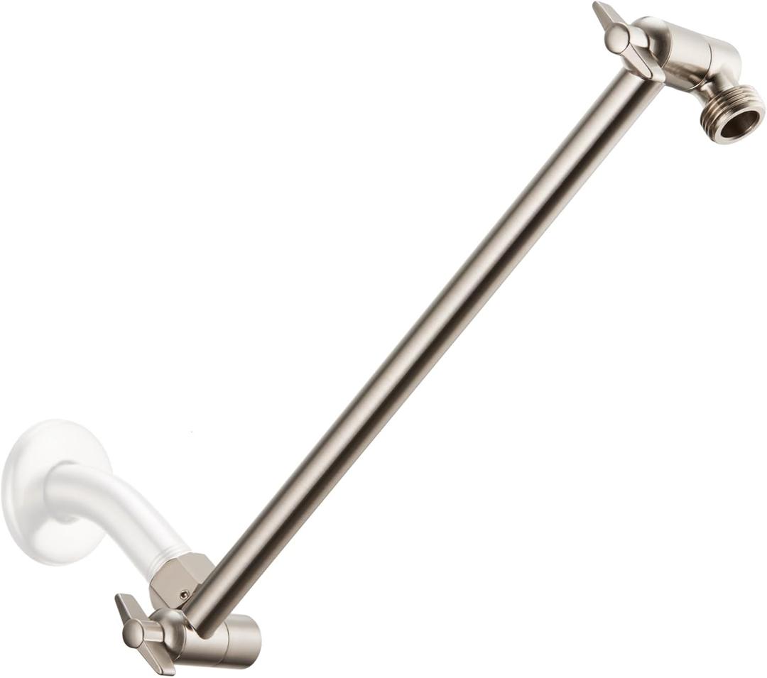 11 Inch Adjustable Shower Head Extension Arm With Locking Set Screw, Singing Rain Brass Nickel Brushed Angle Height Adjustable, Easy To Install, G1/2 Universal Connector Compatible (Nickel Brushed)