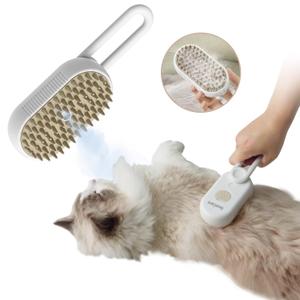 Improved Spray Pet Grooming Brush for Dogs & Cats, 3-in-1 Design: Hair Remover, Cleaning Brush and Massaging, Water Steam Comb for Shedding for indoor Hair Cats, Dogs and Rabbits. (Beige)