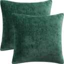 PiccoCasa Set of 2 Chenille Throw Pillow Covers, Soft Decorative Cushion Covers Water Repellent Couch Pillowcase Home Cute Pillowcases for Sofa Car, 18x18 Inch Emerald Green