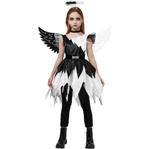 Spooktacular Creations Child Twisted Angel Costume, Girls Half Angel Half Devil Dress, Kids Outfit Set for Halloween Party (Medium, 8-10 yrs)
