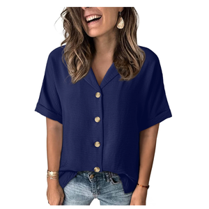 Dokotoo Women's Dressy Casual V Neck Short Sleeve Button Down Shirts Relaxed Work Business Loose Blouses Tops
Large