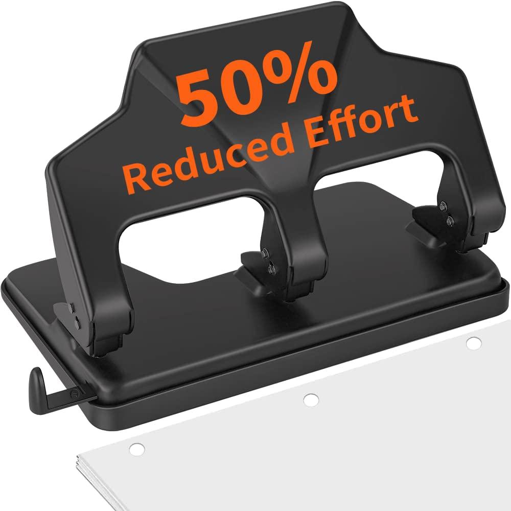 AFMAT 3 Hole Punch Heavy Duty, 40-Sheet Three Hole Punch, 50% Reduced Effort Metal Paper Puncher w/Large Chip Tray (Black)