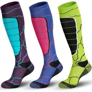 Hylaea Merino Wool Ski Socks, Cold Weather Socks for Snowboarding, Snow, Winter, Thermal Knee-high Warm Socks, Hunting (Large, Multi Colors (3 Pairs))