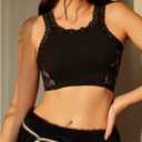 WDIRARA Women's Floral Lace Patchwork Tank Top Mesh Sheer Back Sleeveless Crop Tops (Black, S)