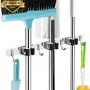 3 Racks and 4 Hooks Broom and Mop Holder Wall Mounted Garage Organizer Storage Tool Racks Stainless Steel Heavy Duty Hooks Self Adhesive Solid Non-slip Wall Hangers for Home Kitchen Garden Laundry