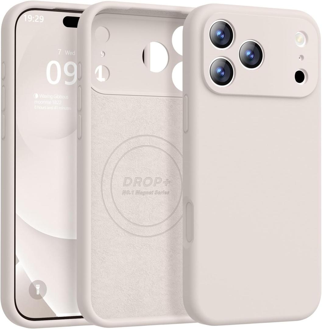 Ktele Magnetic for iPhone 17 Pro Case [Compatible with Magsafe] [Premium Silicone Satin-Smooth Touch] Slim Shockproof Anti-Scratch Microfiber Lining Case, 6.3 inch, Stone