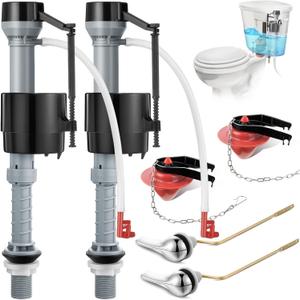 Saillong 2 Set Universal Toilet Tank Replacement Kit, Include Fill Valve, 2 Inch Low Flow Rubber Flapper, Side Mount Toilet Flush Brass Handle, Easy Install Repair Kit