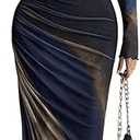Womens Long Sleeve Maxi Dress Mesh Bodycon Spring Fall Formal Wedding Guest | Tie Dye Ruched Night Out Cocktail Party Long Dresses, medium