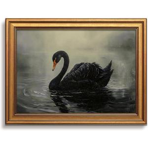Vintage Gold Framed Wall Art Black Swan Pictures Dark Academia 12x16 Inch