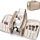 Travel Makeup Bag Women's Large Capacity Cosmetic Portable Organizer Large Opening Waterproof Storage Toiletry Bags Vertical Free-Standing Brush Holder for Easy Access Copper