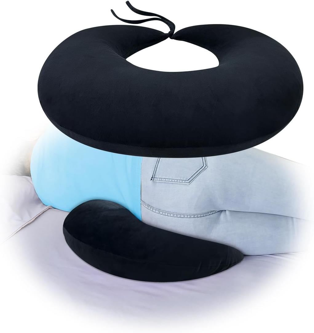 AOSSA BBL Pillow, Brazilian Butt Lift Pillow After Surgery, BBL Cushion for Sitting, Bed Sleeping, Driving Donut Pillow Seat Cushion, BBL Essentials for Recovery (Black)