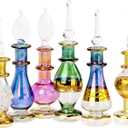 NileCart Egyptian Perfume Bottles 6 Pack Size 2 Hand Blown With Handmade Golden Egyptian Decoration For Perfumes Oil & Essential Oils.