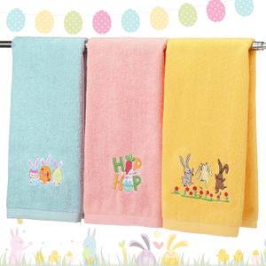 HunnmingRe 3 Pcs Easter Hand Towels for Bathroom 14'' x 29'' 100% Cotton Bathroom Towel Decorative Dish Set for Drying, Cleaning, Cooking, Towels Gift Set(Classic,Blue,Pink,Yellow)