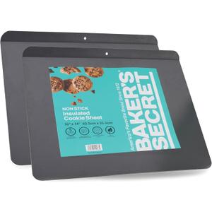 Baker's Secret 2pcs Insulated Cookie Sheet Cookie Tray 16" x 14", Carbon Steel Insulated Double Wall, for Baking Roasting Cooking, Dishwasher Safe Home Baking Supplies PFOA, PFOS, PTFE free