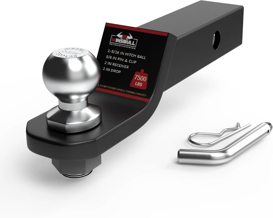 2-5/16 Inch Ball Trailer Hitch 2 in Drop Receiver Hitch with 2 in Shank & Hitch Pin for Truck Towing Ball Mount, 7,500 LBS GTW, Black
