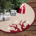 Christmas Tree Skirt, Classical Red and Black Plaid Reindeer Xmas Tree Holiday Home Decoration - 32 Inches