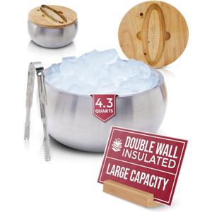 Gusto Nostro 4.1L Insulated Ice Bucket with Lid and Tongs, Double Wall Stainless Steel Ice Bucket Large, BPA Free Ice Bucket for Cocktail Bar, Keeps Champagne, Wine, Beer Chill for Parties (4.3 qt, Silver)