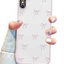 Jusy Compatible with iPhone Xs Max Bow Phone Case, Cute Clear Ribbon Bowknot Pattern Aesthetic Soft TPU Transparent Cases Protective Phone Cover for Women Girly - Pink