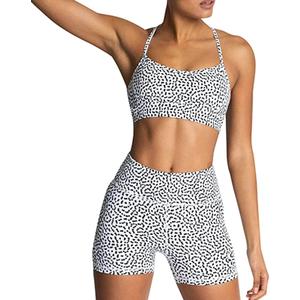 IMEKIS Women's Workout Sets 2 Piece Yoga Outfit High Waisted Biker Shorts Leggings Sports Bra Gym Fitness Clothes Tracksuit (Medium, # White Polka Dots), M