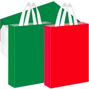SilTriangle 100 Pieces Red and Green Gift Bags Large Plastic Gift Bags with Handle Merchandise Shopping Bag for Christmas Party Favor Small Business Gifts Wrapping,13.8 x 9.8 x 2.4 Inches