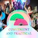 Geelin 2 Set Pink Green Large Folding Fan with Holster for Line Dancing Rave Clack Handheld Fan Holder Sleeves with Waist Belt Rave Accessories for Party Dance Disco Queues Holiday Party