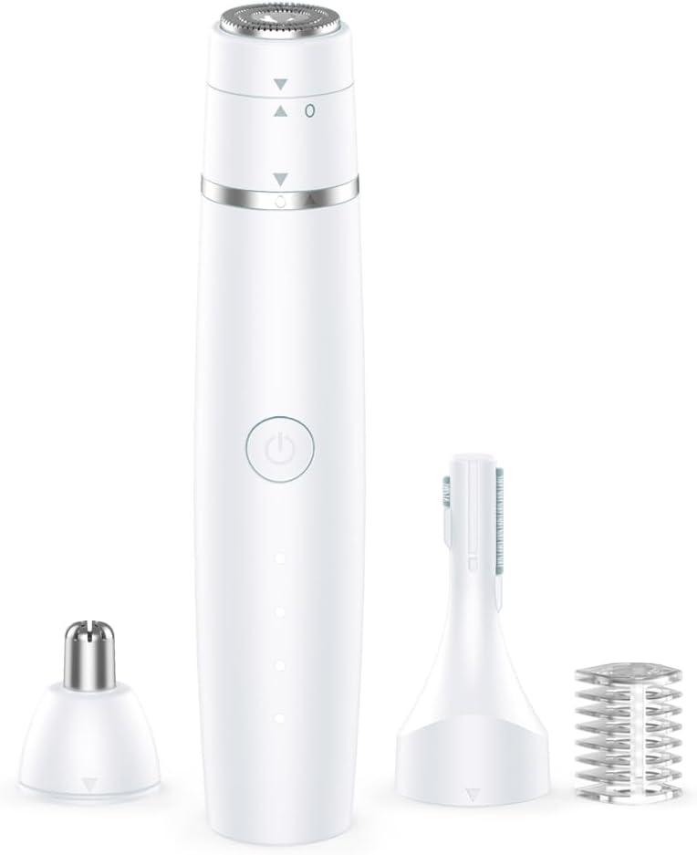 Nose Hair Trimmer for Women & Men, 3-in-1 Facial Hair Remover for Peach Fuzz, Eyebrow Trimmer, Shaper & Shaver, Ear & Face Grooming Kit, USB-C Rechargeable, Painless, Dry Use, Compact & Travel-Ready (Snow White)