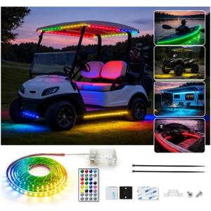 Battery Powered RGB+IC Dream Color Chasing Golf Cart Canopy Roof Lights with Remote, 16.4FT IP68 Waterproof Addressable Golf Cart Light for EZGO Yamaha Club Car, ATV, Truck, Boat, RV, Easy Install