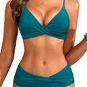 Aqua Eve Women Bikini Set - Two Piece Swimsuit Mid Rise Bathing Suit Push Up Bikini (Medium, Dark Teal)