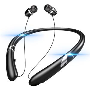 Neckband Bluetooth Headphone,Bluetooth 5.3 Retractable Headphones with IPX5 Sweatproof & Vibration Calls for Running, Gym