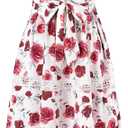 GRACE KARIN Women's 2025 Summer Floral Flowy Dresses Boho Tie Belt Short Puff Sleeve A Line Maxi Shirt Dress with Pocket, M
