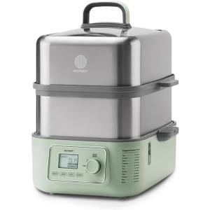 BUYDEEM G67US-A503 Electric Food Steamer for Cooking, 2 Tire Stainless Steel Steamer with Manual Mode, 1500W, 14 Quart, Green