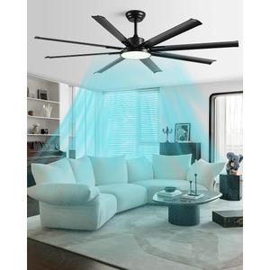 74in Aluminum Ceiling Fan of 10000CFM High Airflow with Light and Remote Control,Outdoor/Indoor ceiling fan with Noiseless Reversible DC Motor 6 Speeds with 3 CCT/Dimmable/Timer for Living Room Patios (72 inch)