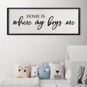 comurdyo Home Is Where My Boys Are Family Sign Wall Decor 3212 Inch Home Mom Mothers for boys room Wooden Hanging Art (Black)