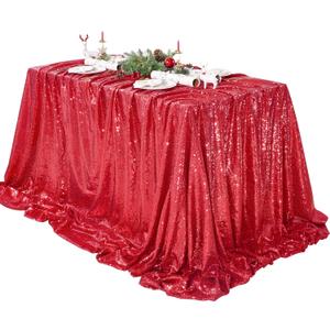 QueenDream Sequin Tablecloth 60x102 Inch Red Tablecloth Glitter Table Cloth for Bridal Shower Birthday Engagement Wedding Party Decorations