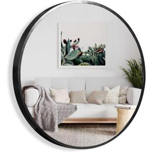 NeuType Round Mirror Circle Mirror Metal Framed Wall Mirror Large Vanity Hanging Decorative Mirrors for Bathroom, Bedroom, Living Room, Entryway (Black, 80cm)