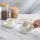 YOLIFE Espresso Cups with Saucers Set and Gold Metal Stand, 4oz Coffee Espresso Cups Set of 6, Ceramic Expresso Shots Cup with Stand & Saucers, White