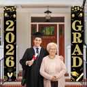Black and Gold Class of 2026 Door Banner, Congrats Grad Door Banner, Graduation Party Decorations for Class of 2026 Gatherings, Graduation Ceremony Photo Backdrop