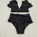 SPORLIKE Women Ruffle High Waist Swimsuit Two Pieces Push Up Tropical Print Bikini (Small, Black)